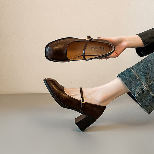 Damen elegante Mary Jane Pumps mit komfortablem Blockabsatz Drune