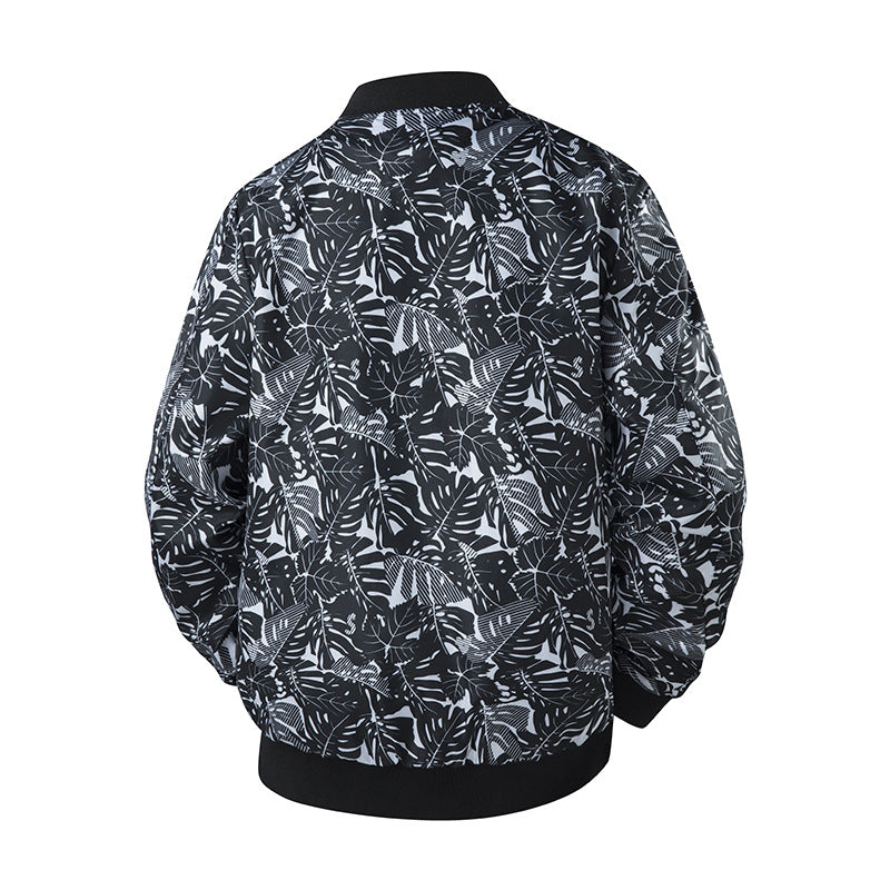 Herren Leicht wattierte Bomberjacke mit botanischem Alloverprint und geripptem Saum Drune