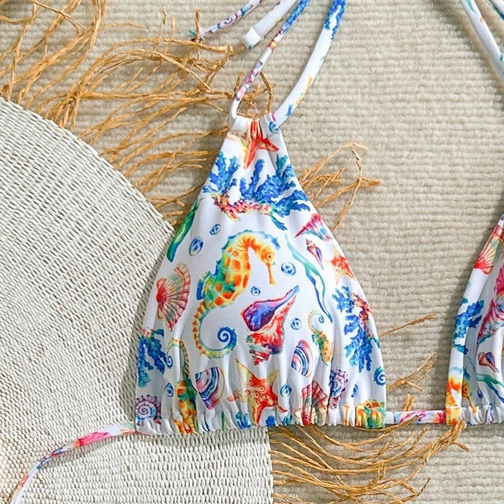 Damen Bikini-Set mit buntem Unterwasser-Motiv und verstellbaren Trägern Drune