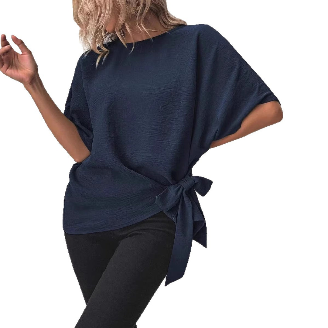 Damen Oversize-Bluse mit Seitenschleife und Fledermausärmeln Drune