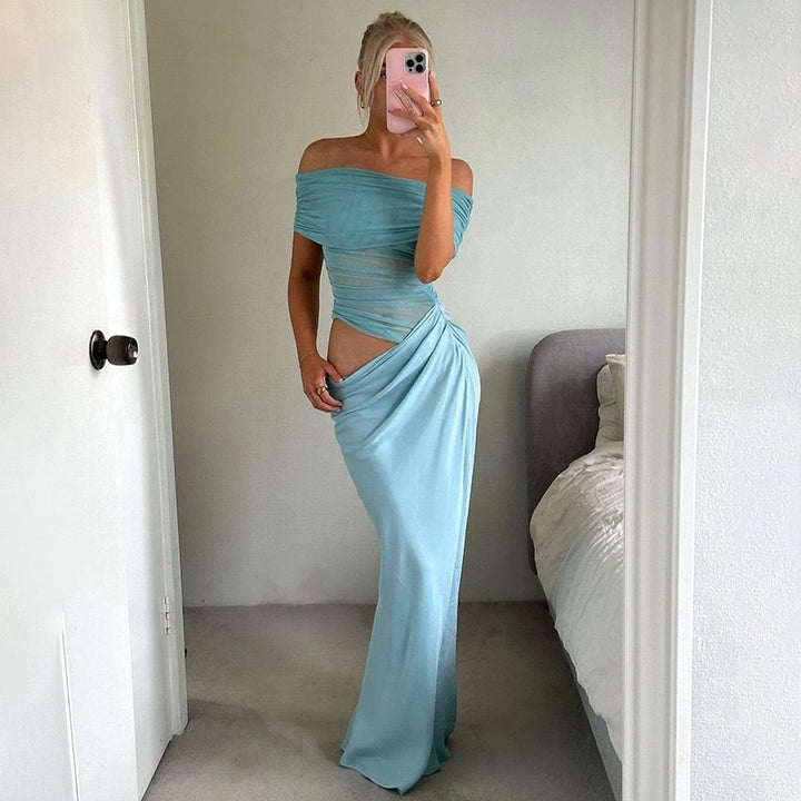 Damen Maxi-Kleid mit transparenten Elementen und Wickel-Detail Drune
