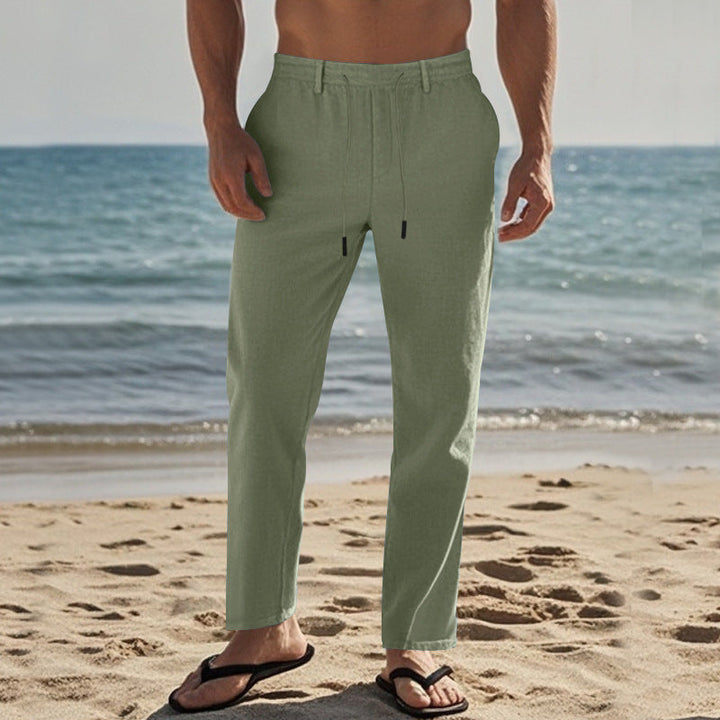 Herren lässige Strandhose mit elastischem Bund und atmungsaktivem Leinenmaterial Drune