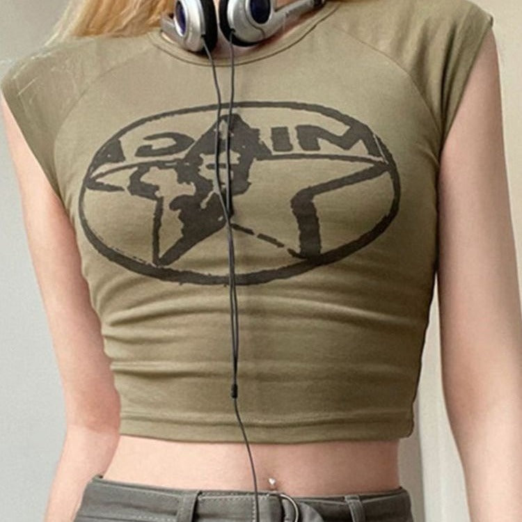 Damen Crop-Top mit kreativem Grafikprint und figurbetontem Schnitt Drune
