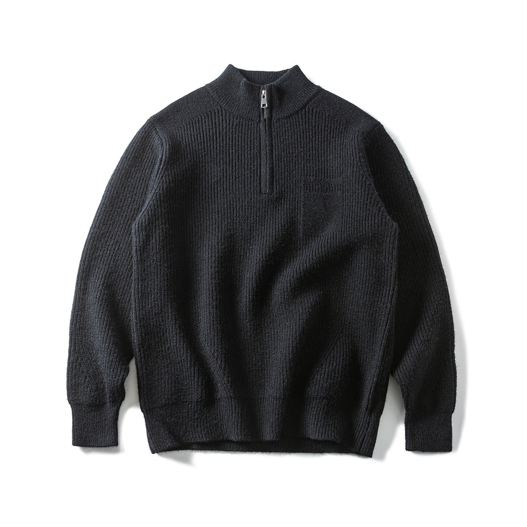 Herren Grobstrick Half‑Zip Pullover mit Stehkragen und Brusttasche Drune