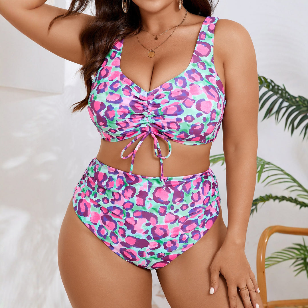Damen Hochtailliertes Bikini-Set mit verspieltem Leopardenmuster Drune
