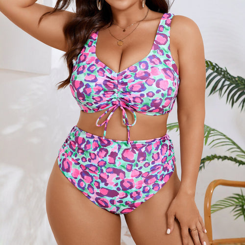 Damen Hochtailliertes Bikini-Set mit verspieltem Leopardenmuster Drune