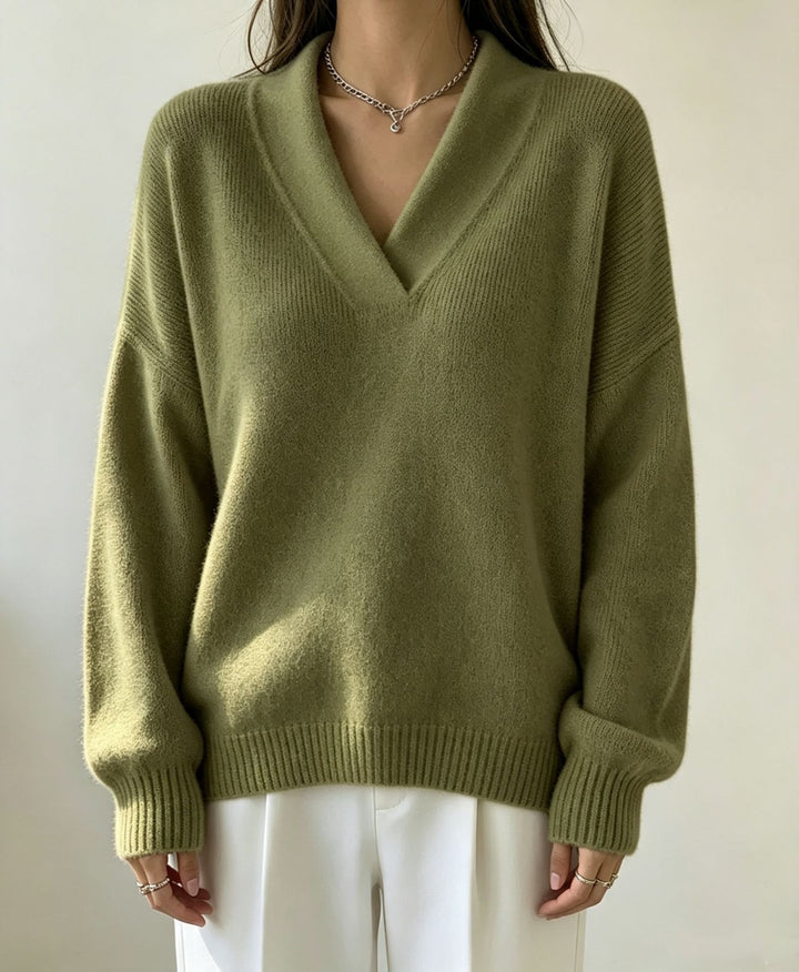Damen Kaschmir-Touch V-Ausschnitt Relax-Pullover mit Raglanärmeln Drune
