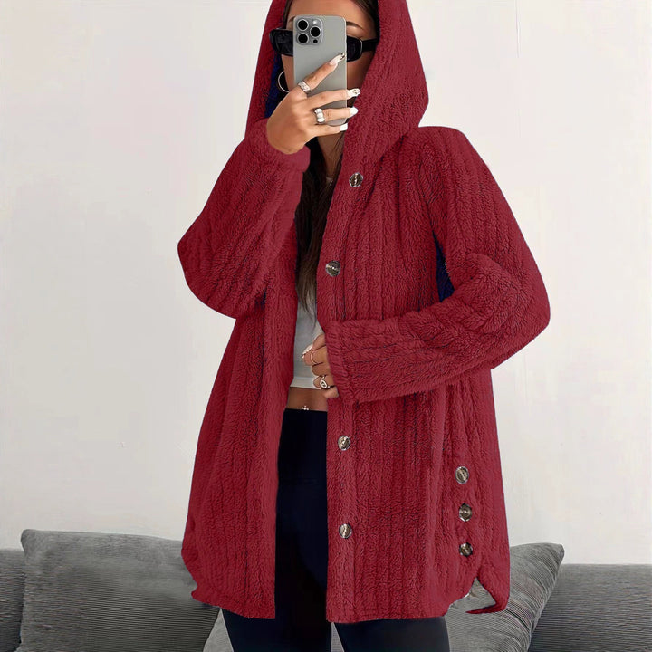 Damen Kuschelige Kapuzenjacke mit Knopfdetails Drune