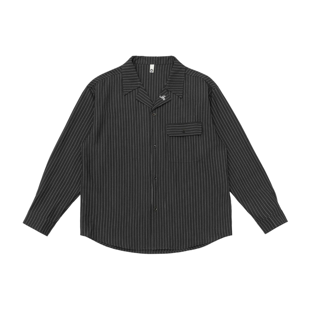 Unisex Gestreifte Hemdjacke mit Reverskragen und Pattentasche Drune
