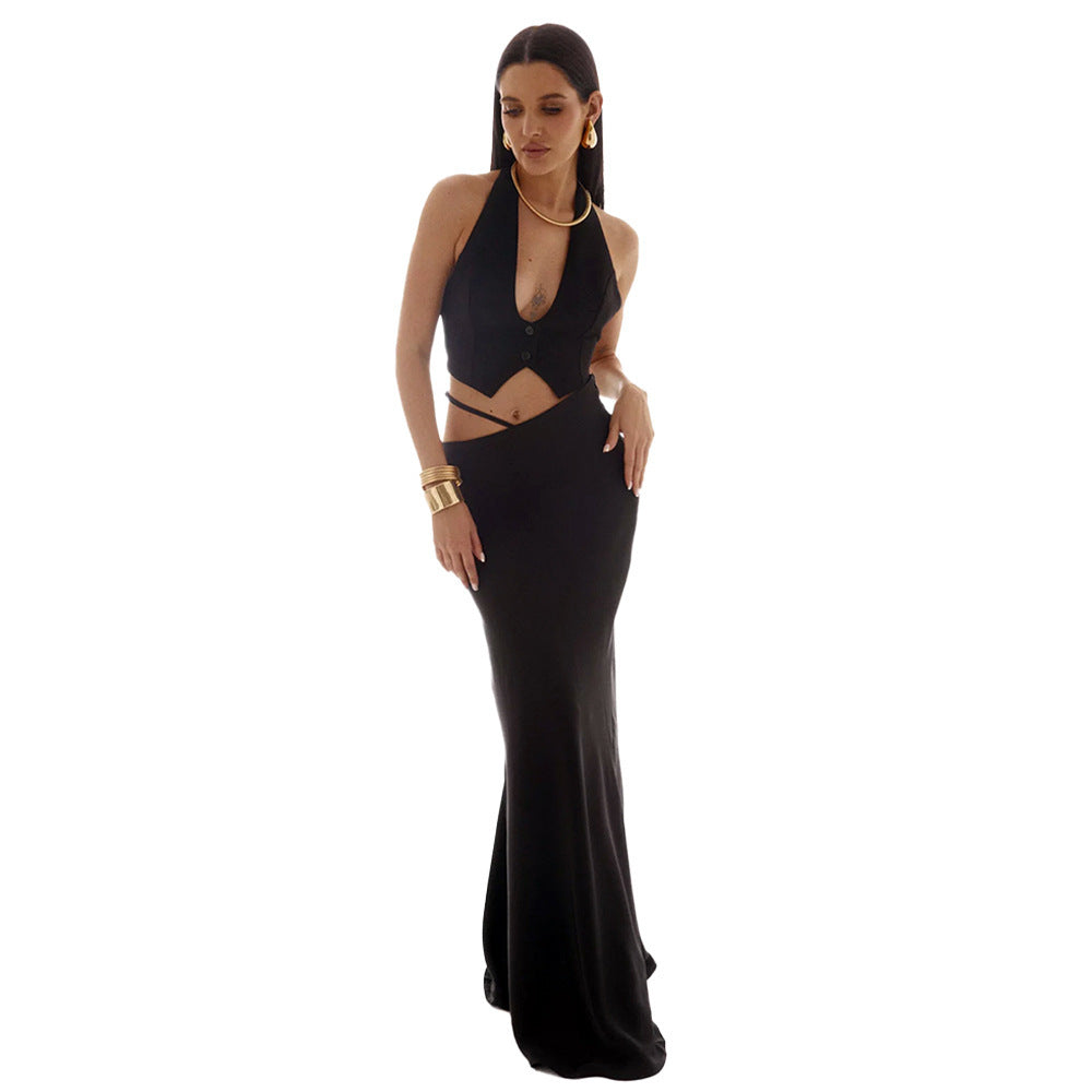 Damen Elegantes Maxikleid mit schulterfreiem Design und seidigem Finish Drune