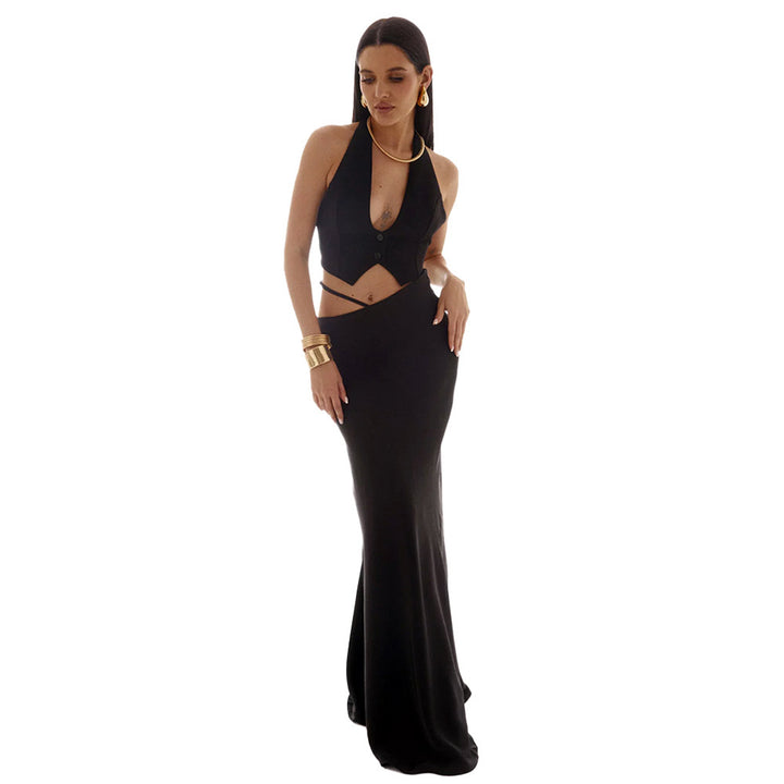 Damen Elegantes Maxikleid mit schulterfreiem Design und seidigem Finish Drune