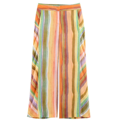 Damen Weite High‑Waist Leinenmix‑Palazzohose mit fließendem Streifenprint Drune