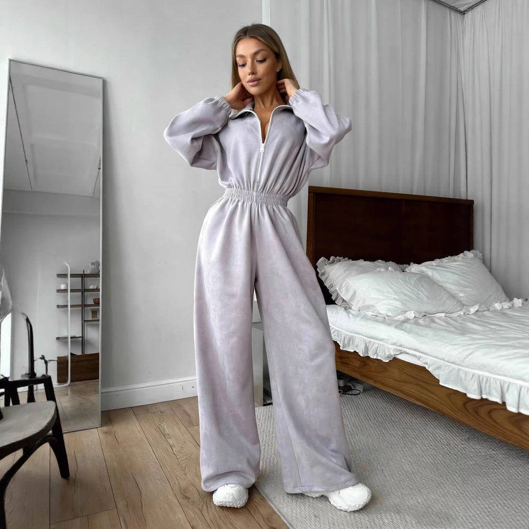Damen Fleece-Overall mit hohem Kragen und Gummizug Drune