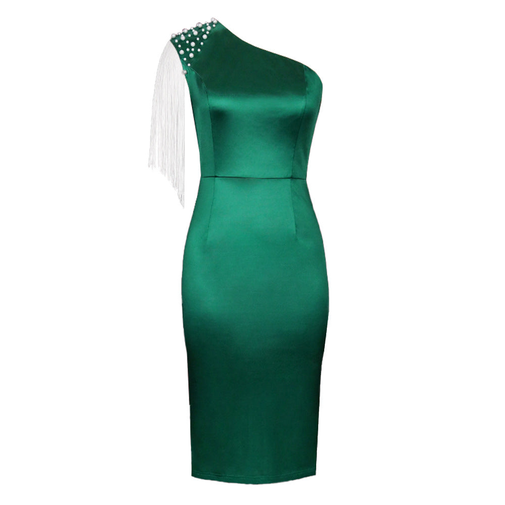 Damen Einseitiges Cocktailkleid mit funkelnden Fransen und eleganter Taillierung Drune
