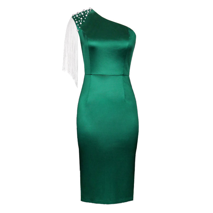Damen Elegantes asymmetrisches Cocktailkleid mit Perlen- und Fransen-Details Drune