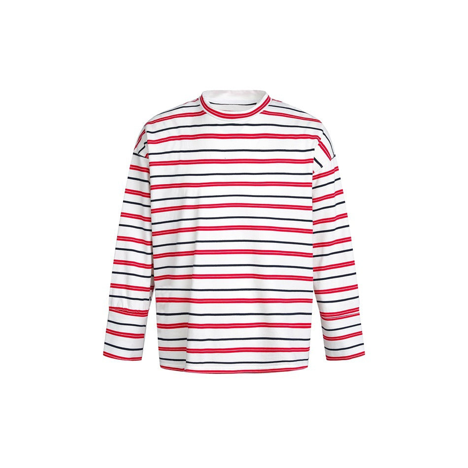 Unisex Gestreiftes Langarmshirt im maritimen Oversize‑Look mit Rippkragen Drune