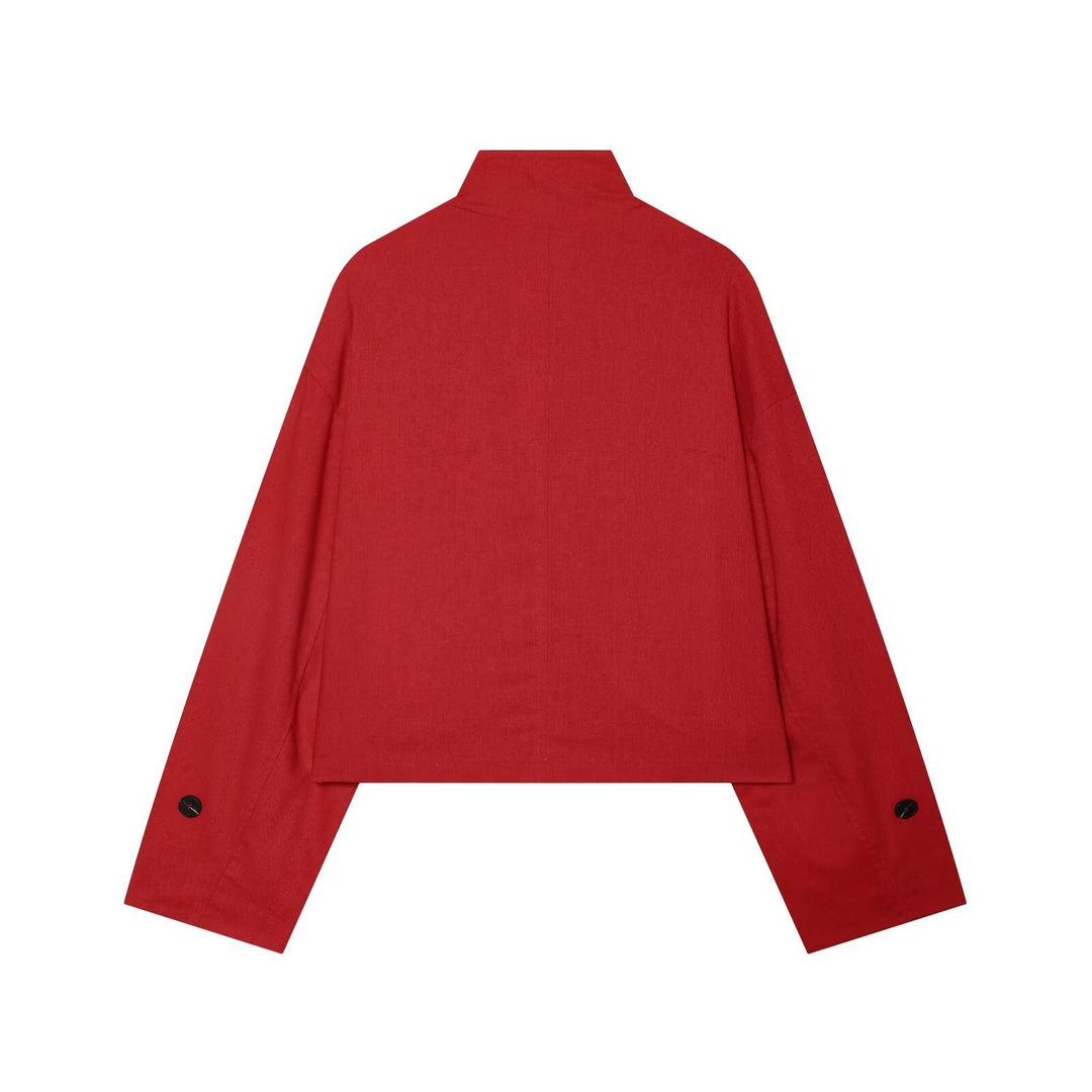 Damen Kurze Utility-Jacke im Cropped-Schnitt mit Stehkragen und Schulterriegeln Drune