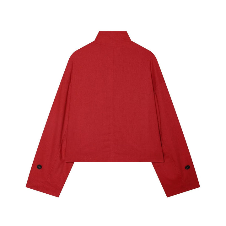Damen Kurze Utility-Jacke im Cropped-Schnitt mit Stehkragen und Schulterriegeln Drune