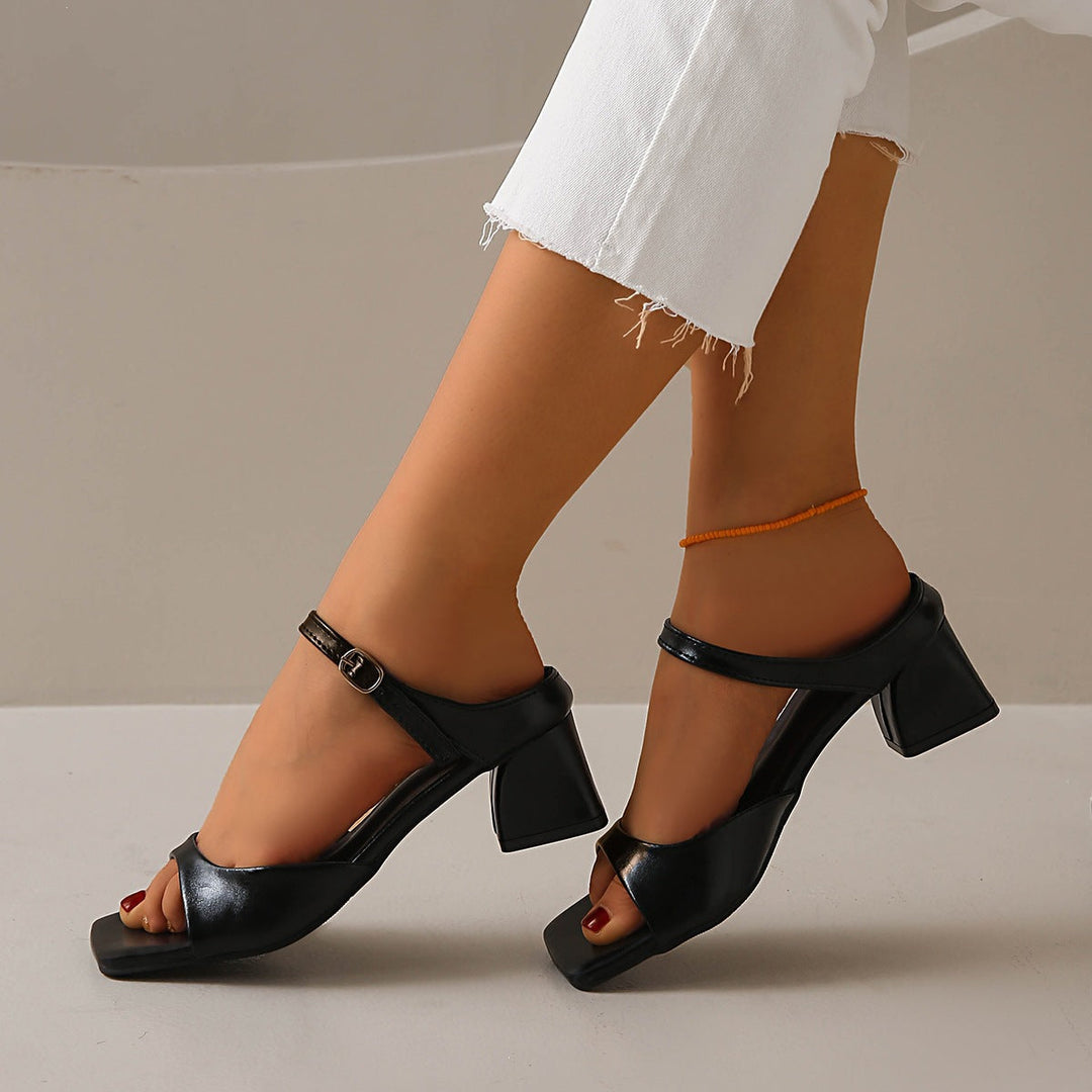 Damen Komfortable Slingback Sandalen mit quadratischer Zehenpartie und blockartigem Absatz Drune