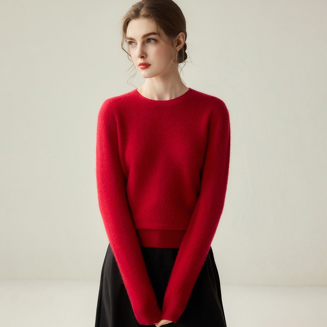Damen Leichter Rundhalspullover aus Kaschmir‑Look mit extrafeinem Flor und geripptem Saum Drune