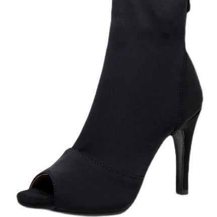 Damen Offene Zehenstiefelette mit Stretchschaft und schmalem Stilettoabsatz Drune