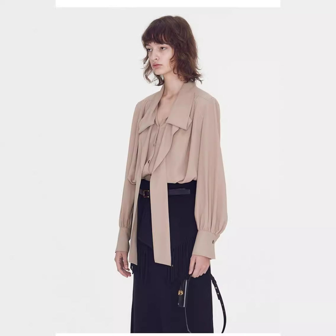 Damen elegante Bluse mit Bindegürtel Drune