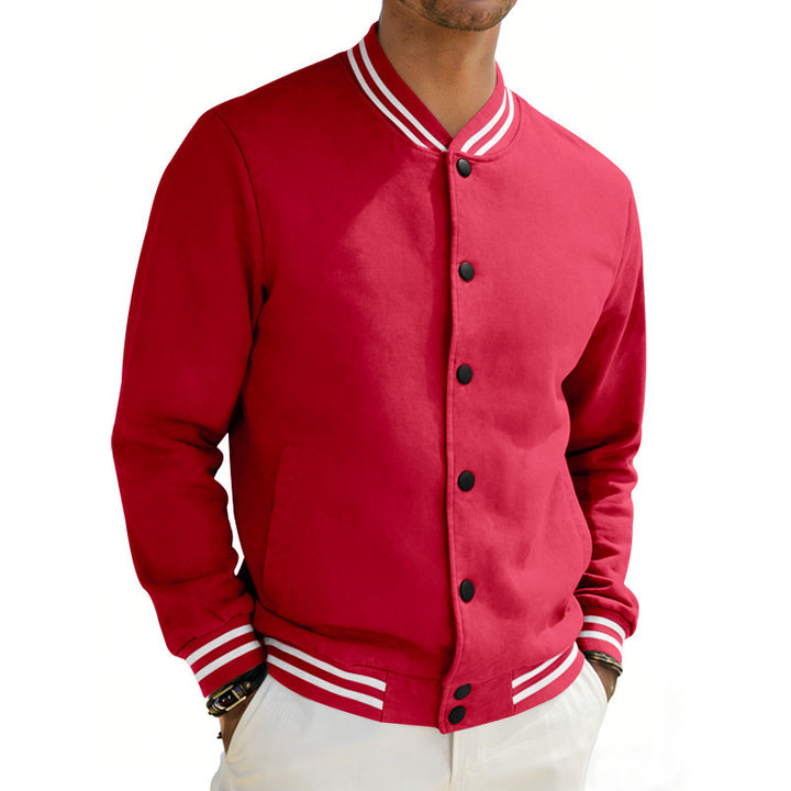 Herren Varsity-Bomberjacke aus Sweat mit gestreiftem Rippkragen Drune