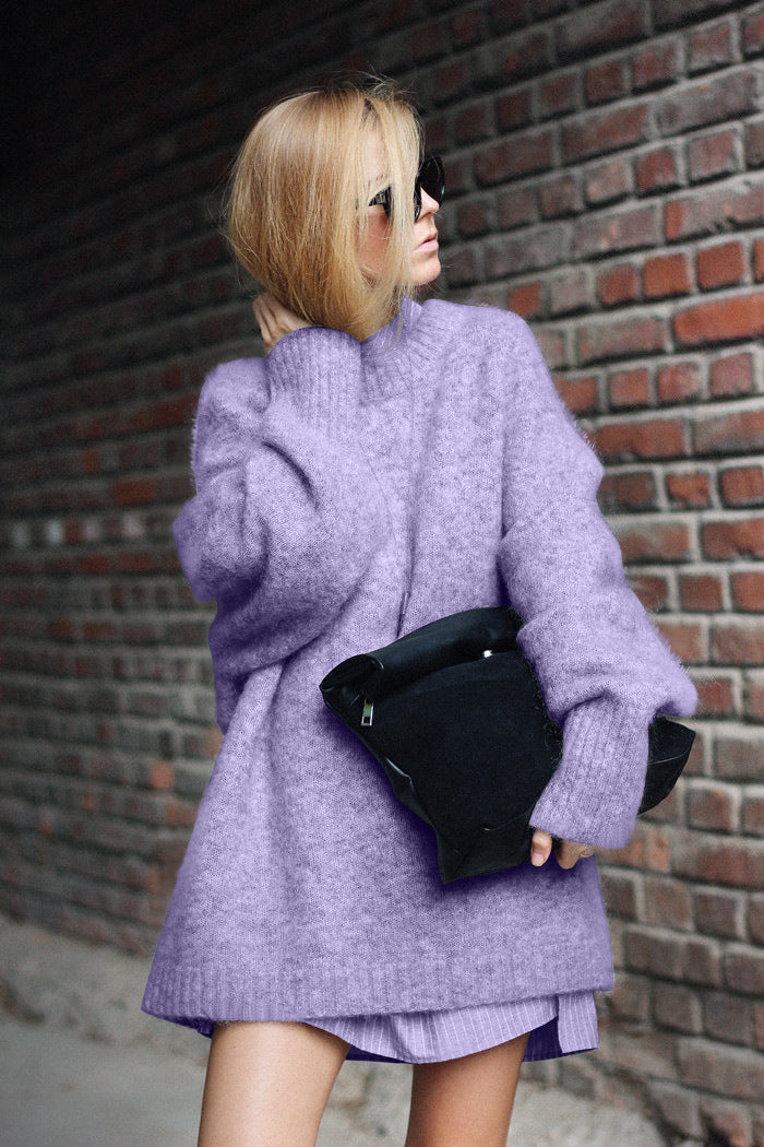 Damen Oversized Strickpullover mit hohem Kragen und weichen Ärmeln Drune