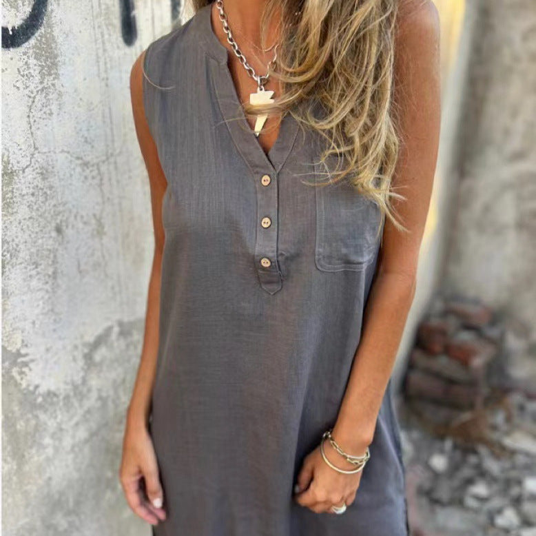 Damen Lässiges Viskose Sommerkleid mit Knopfdetails Drune