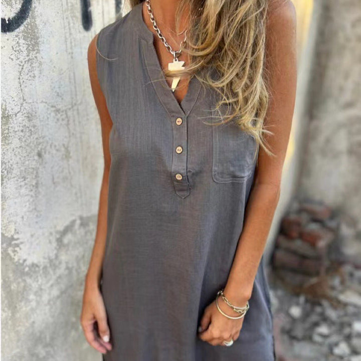 Damen Lässiges Viskose Sommerkleid mit Knopfdetails Drune