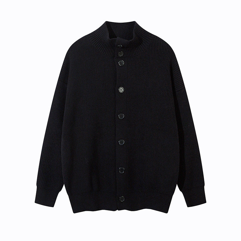Unisex Oversize-Strickjacke mit Stehkragen und durchgehender Knopfleiste Drune
