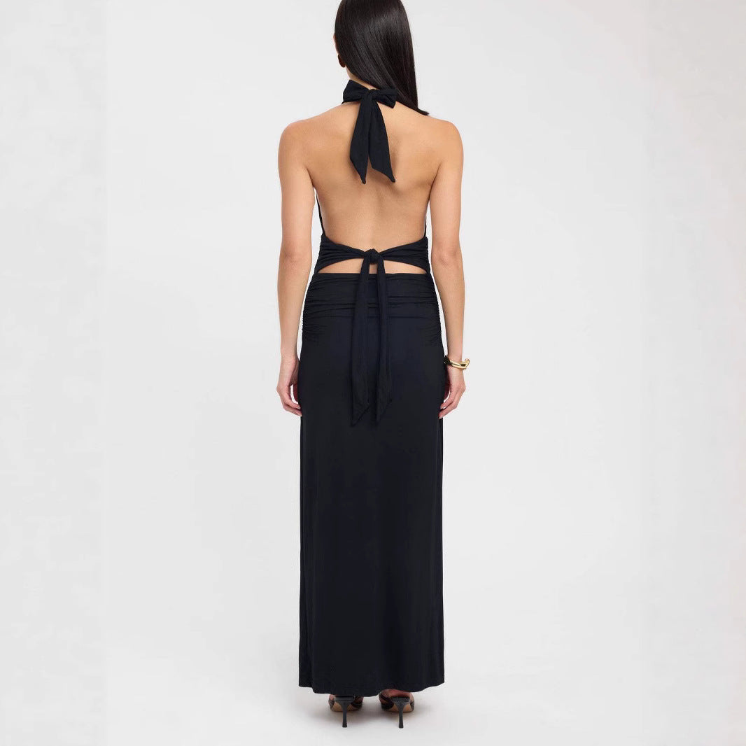 Damen Maxikleid mit tiefem V-Ausschnitt und figurbetonendem Design Drune