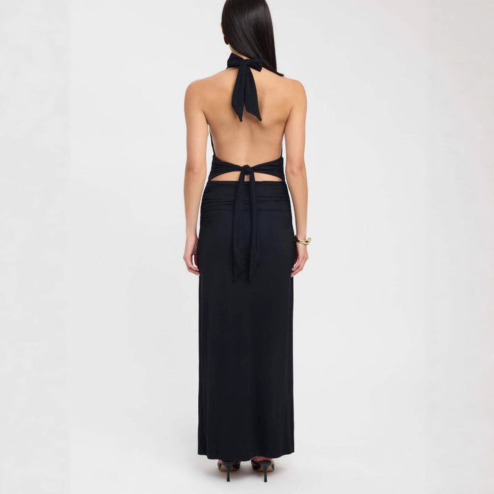 Damen Maxikleid mit tiefem V-Ausschnitt und figurbetonendem Design Drune