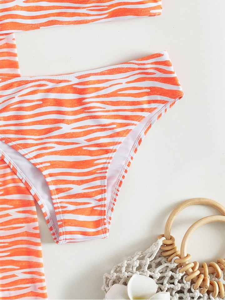 Damen Zweiteiliges Strand-Bikini-Set mit kreativem Design und modischem Wickelrock Drune