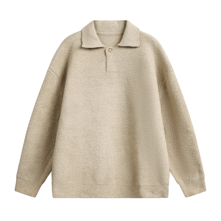 Unisex Fleece-Polo-Pullover mit Knopfkragen und Teddy-Struktur Drune