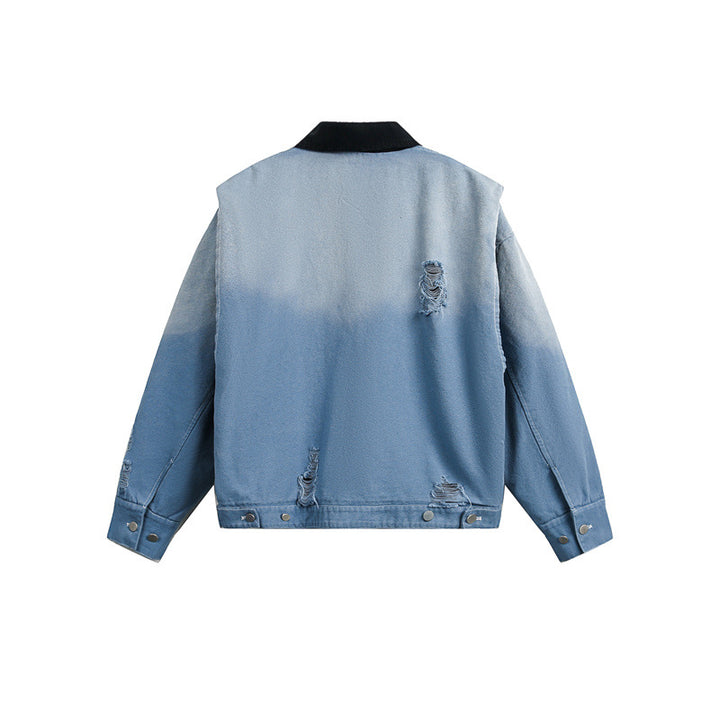 Herren Gekürzte Denim‑Blousonjacke im Used‑Look mit Cordkragen und Distressed‑Details Drune