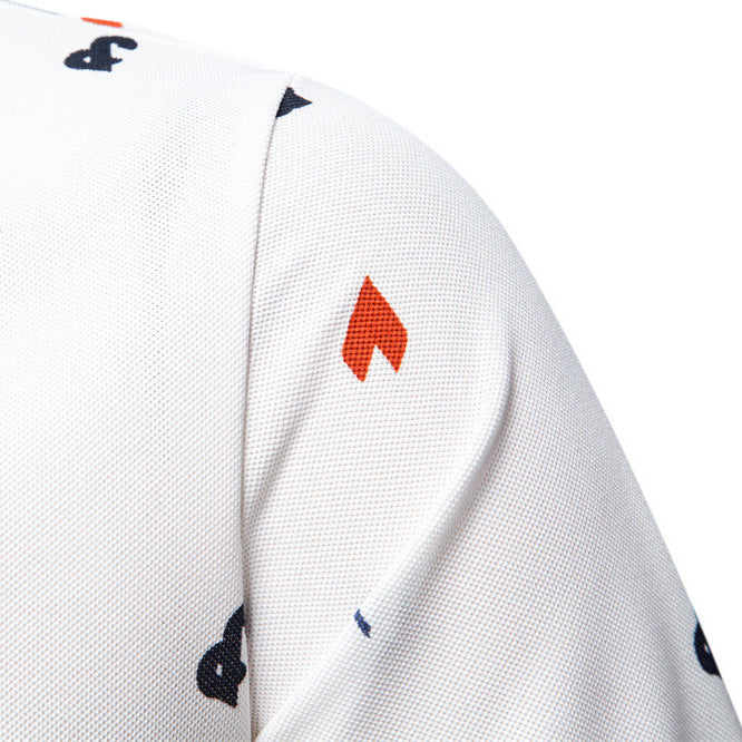 Herren nan legeres kurzärmeliges Piqué-Poloshirt mit geometrischem Allover-Print, Kentkragen und kontrastbesatz Drune