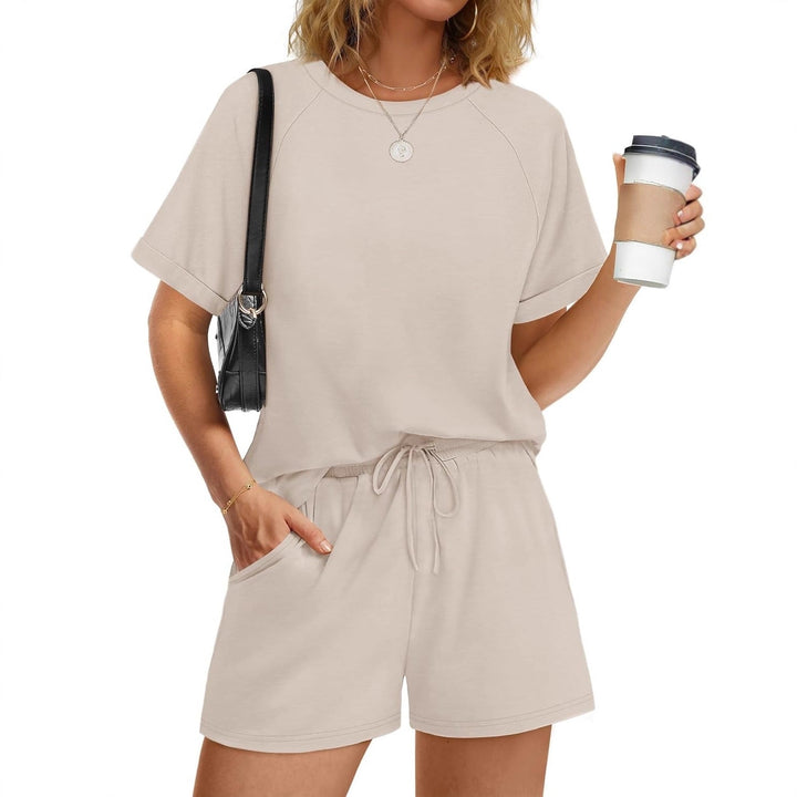 Damen lässiger Kombi aus T-Shirt und Shorts mit elastischem Bund Drune