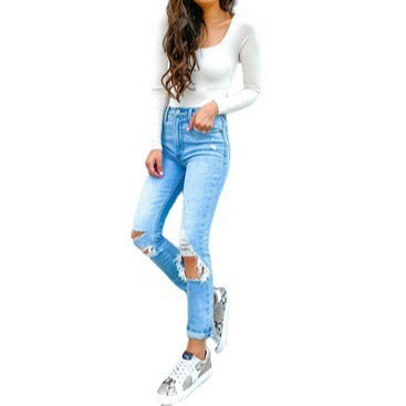 Damen High-Waist Jeans im modernen Destroyed-Design Drune