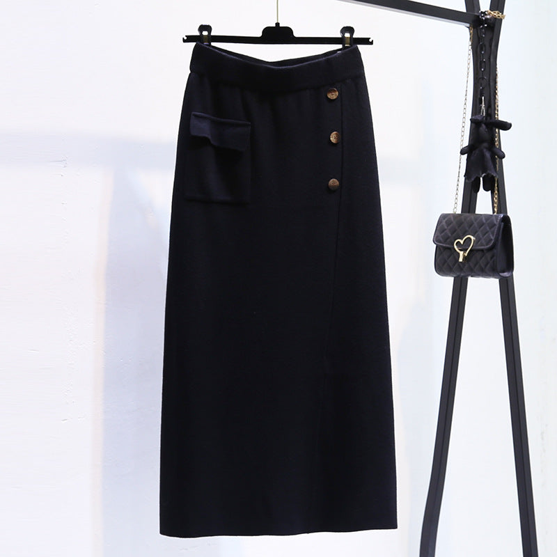 Damen Eleganter Strickrock mit praktischer Seitentasche Drune