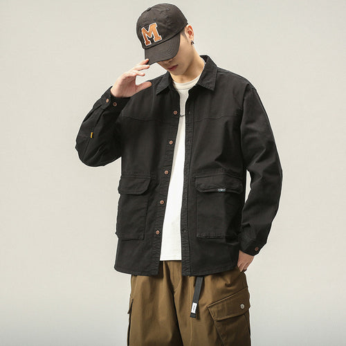 Herren Overshirt‑Fieldjacke im Utility‑Canvas mit großen Klapptaschen und Hemdkragen Drune