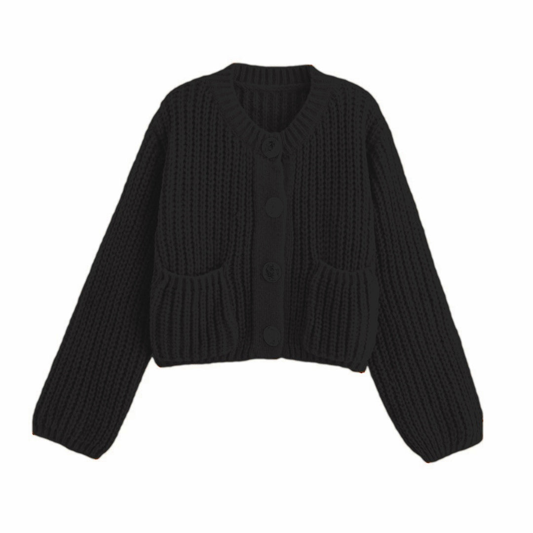 Damen Modische Strickjacke mit großen Knöpfen und praktischen Taschen Drune