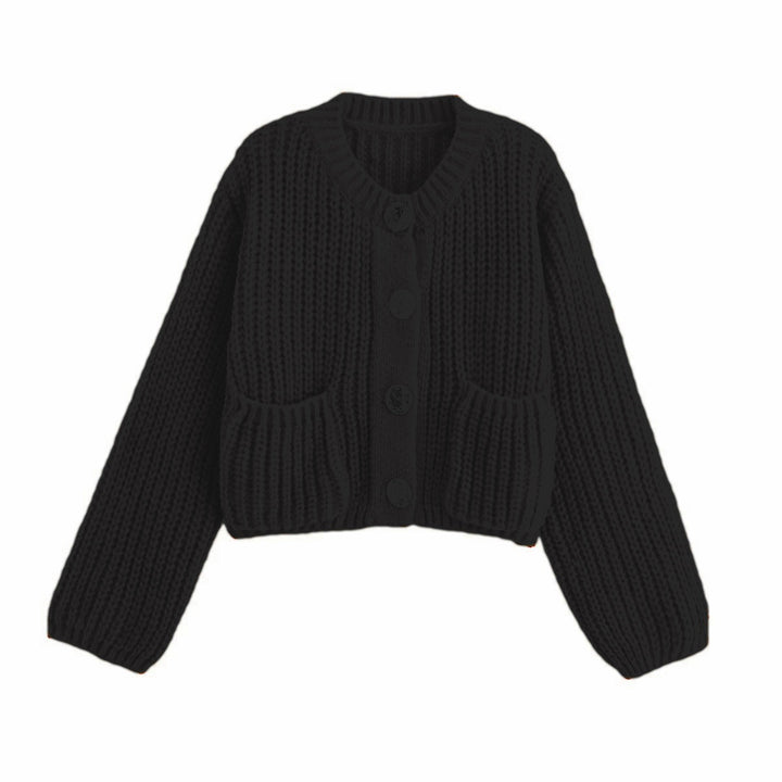 Damen Modische Strickjacke mit großen Knöpfen und praktischen Taschen Drune