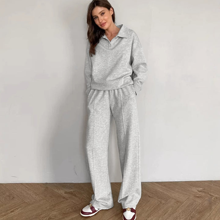 Damen lässiges Sweat-outfit mit lockerer Passform und Polokragen Drune