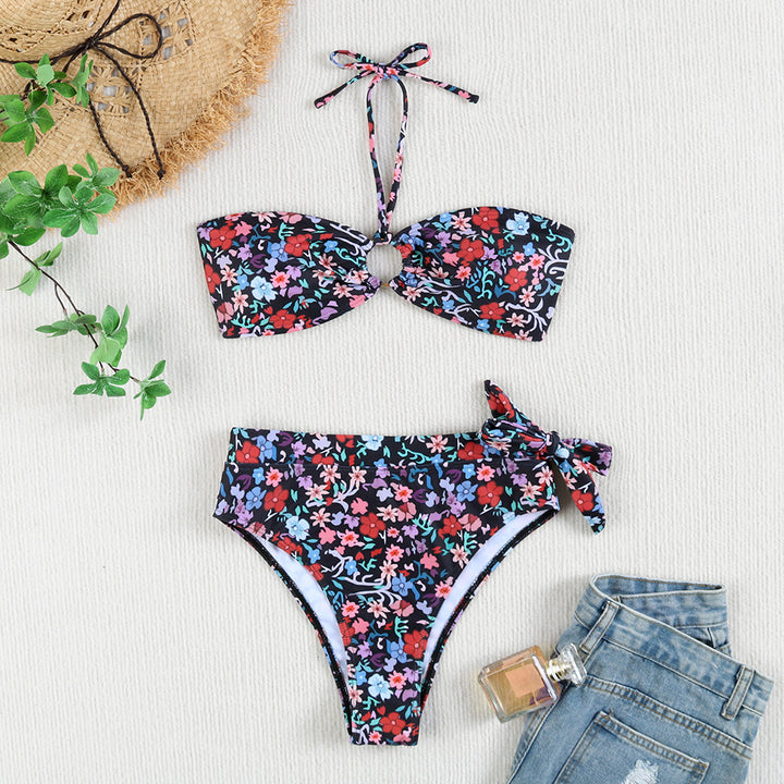 Damen Bandeau Bikini mit elegantem Knoten und hohem Bund Drune