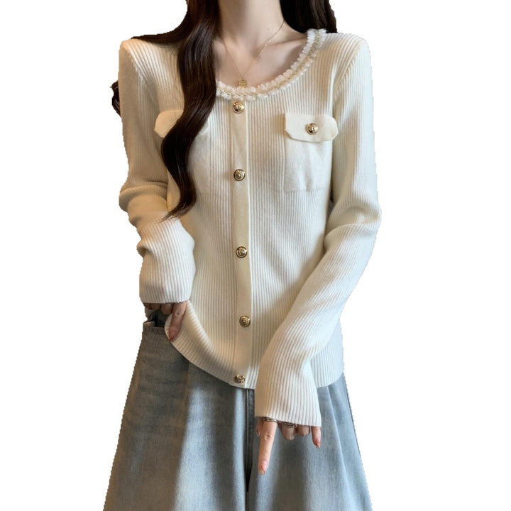 Damen Strickjacke mit dekorativem Kragen Drune