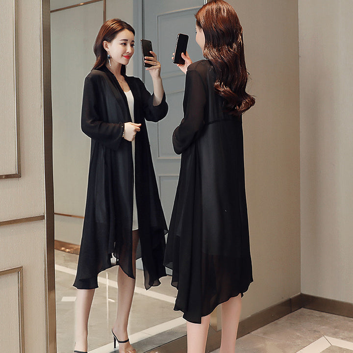 Damen Elegante lange Kimono-Jacke aus fließendem Stoff mit weitem Schnitt Drune