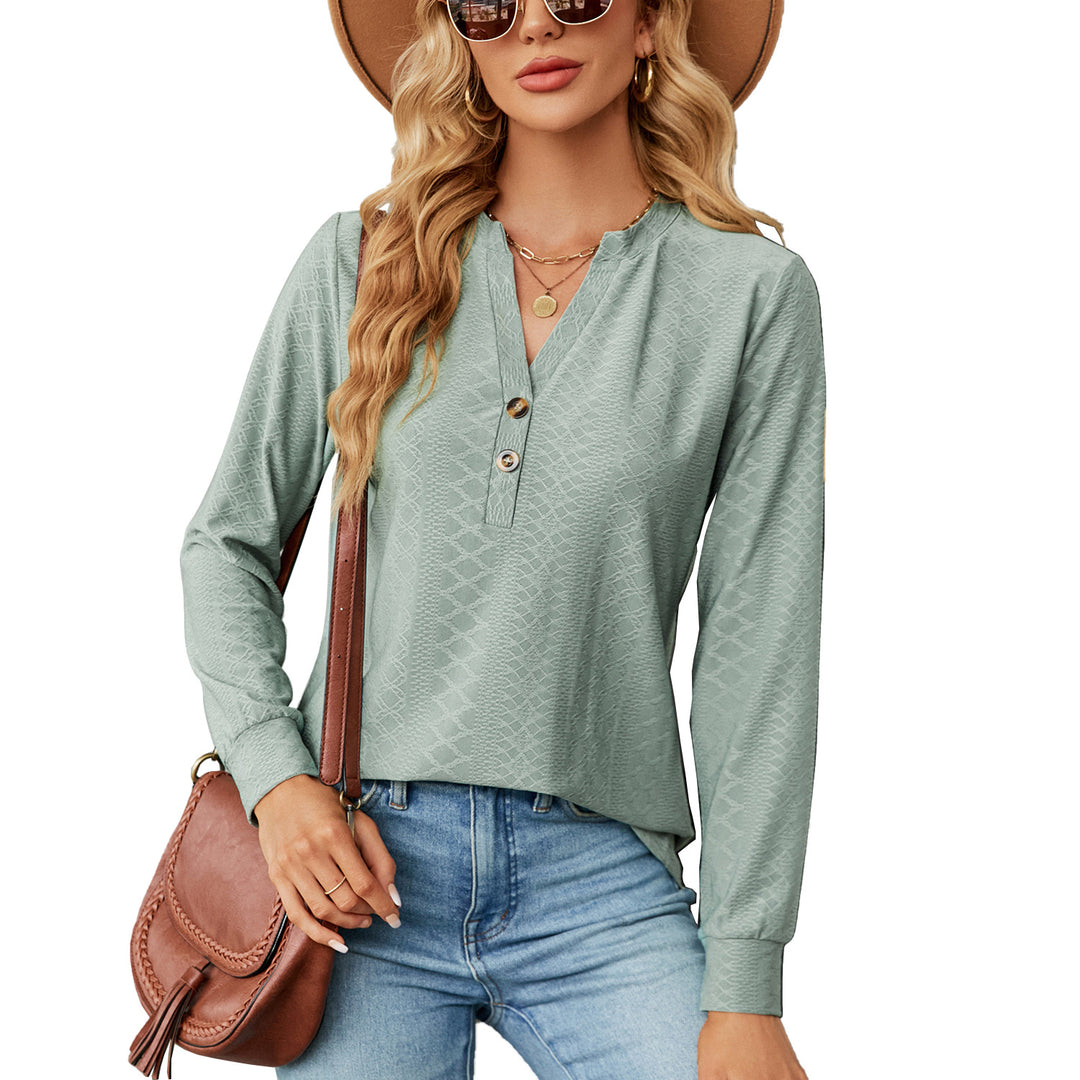 Damen Langarmshirt mit modischem Henley-Ausschnitt und strukturiertem Design Drune
