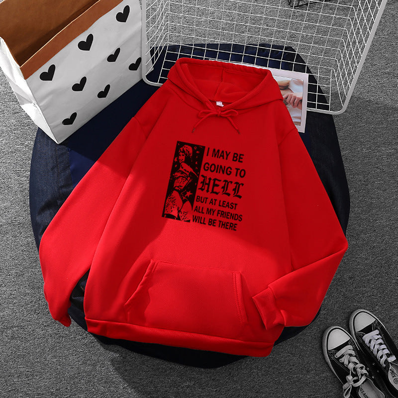 Damen nan weitgeschnittener Kapuzenpullover mit Gothic-Statementprint und Kängurutasche Drune
