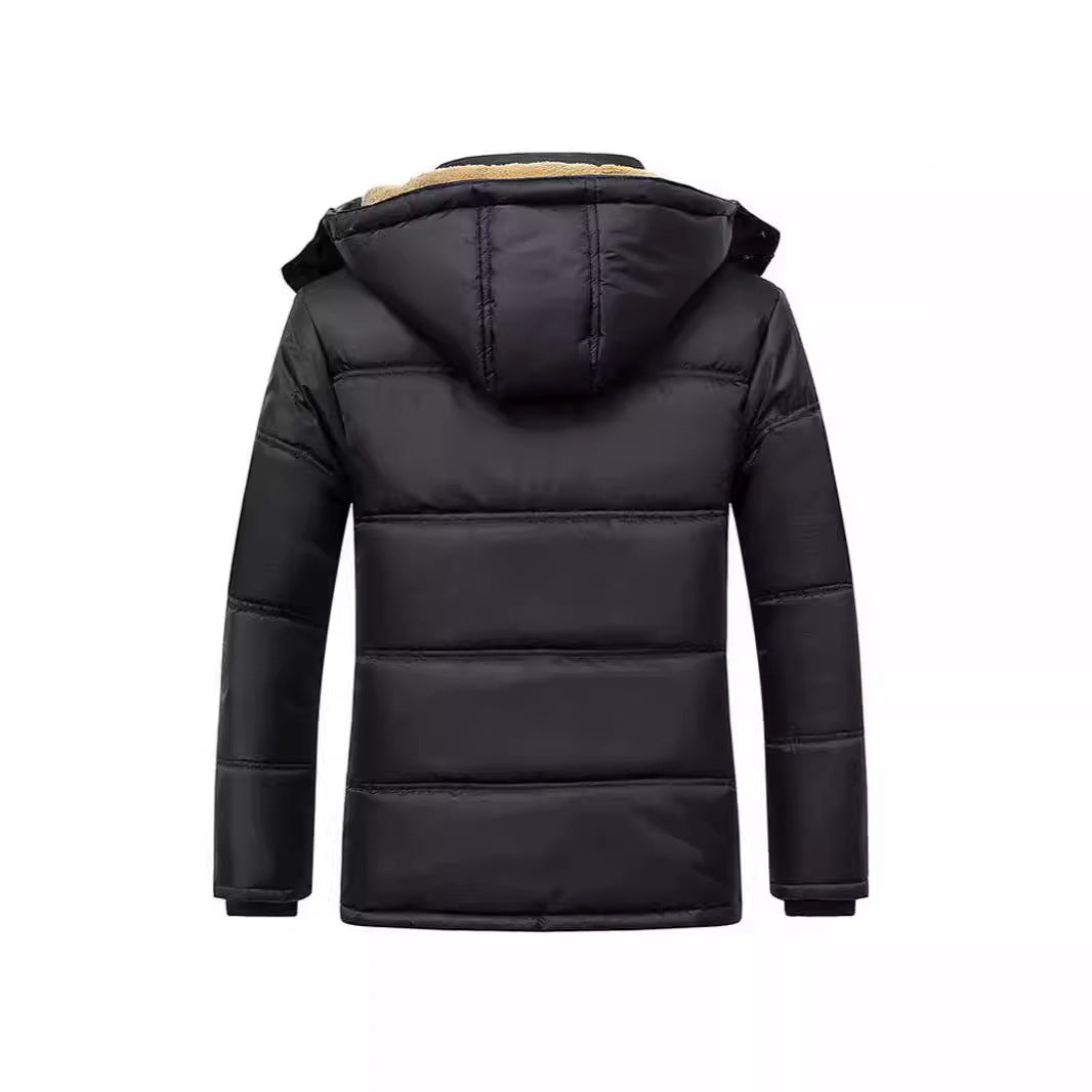 Herren Langer Thermoisolierter Steppparka mit Teddy-Innenfutter, Kapuze und Klappentaschen Drune